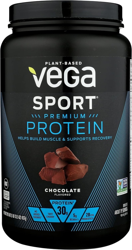 Vega Sport Premium Protein Pulver, Schokolade, Vegan, 30g Pflanzen basiertes Protein, 5g BCAAs, Low Carb, No Sugar, Keto, Dairy Free, Gluten Free & Non-GMO, Pea Protein für Frauen und Männer, 29.5 Oz