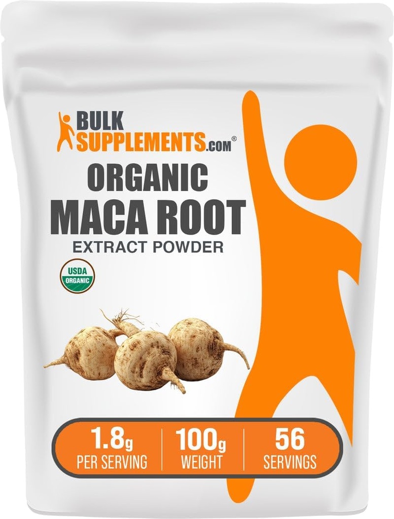 BulkSupplements.com Organic Maca Root Extract Powder - Organic Maca Powder, Nutritional Supplement - Vegan & Glutenfrei, 1.8g pro Servierung, 100g (3.5 oz) (Pack von 1)