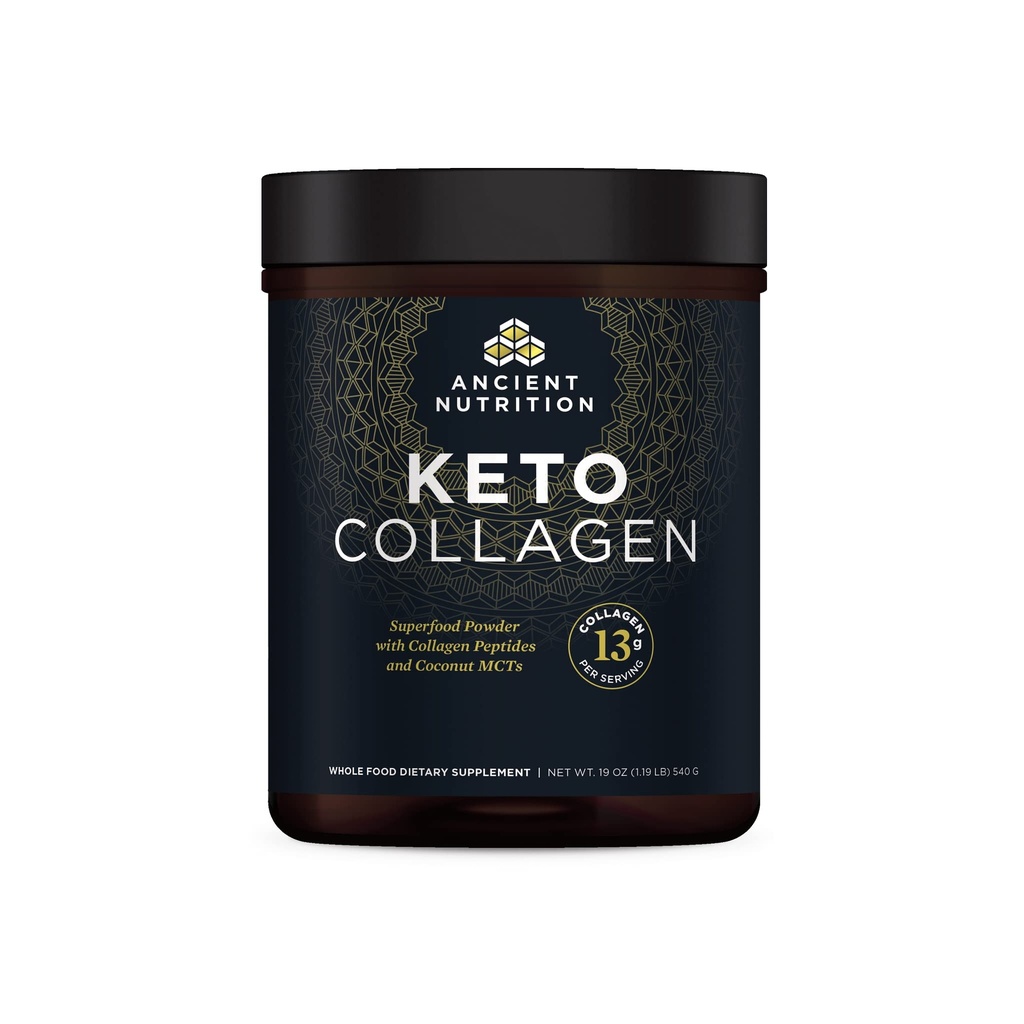 Ancient Nutrition Keto Collagen Powder Drink Mix, Keto Diet Supplement with MCT, Hydrolyzed Collagen Peptides to Support Healthy Skin and Joints, 30 Servings, 19 oz (Packaging May Vary)
