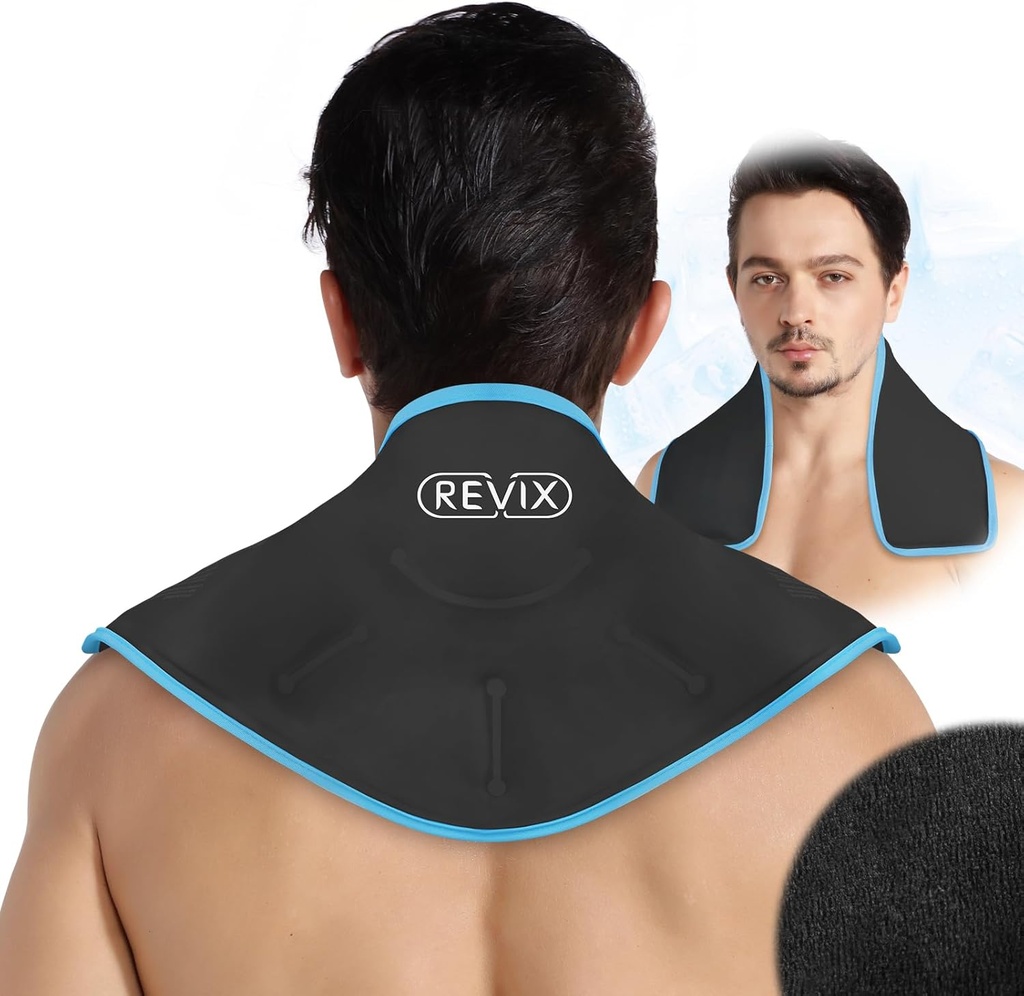 REVIX Neck Ice Wrap Ice Pack für Hals und Schulter, Therapie zur Förderung von Flexibilität und Mobilität, Hot Cold Gel Packs wiederverwendbar für Post-Workout, Schwarz