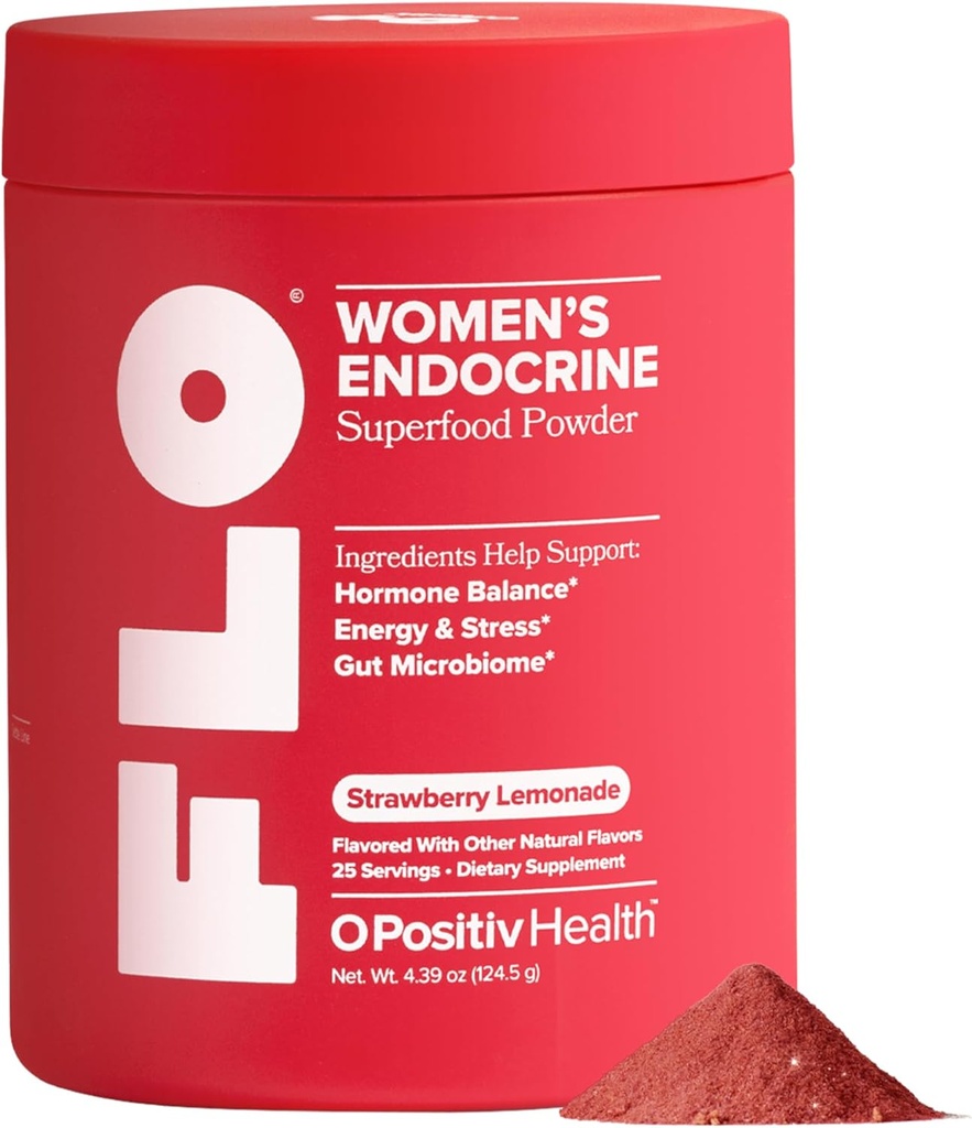 O Positive FLO Frauen Endokrine Superfood Pulver – Unterstützt gesunde Cortisol-Level, Hormonal Balance, Schilddrüse & Gut Gesundheit – Multivitamin Plus Rhodiola, DIM, Myo-Inositols, Red Superfood– 25 Servierungen