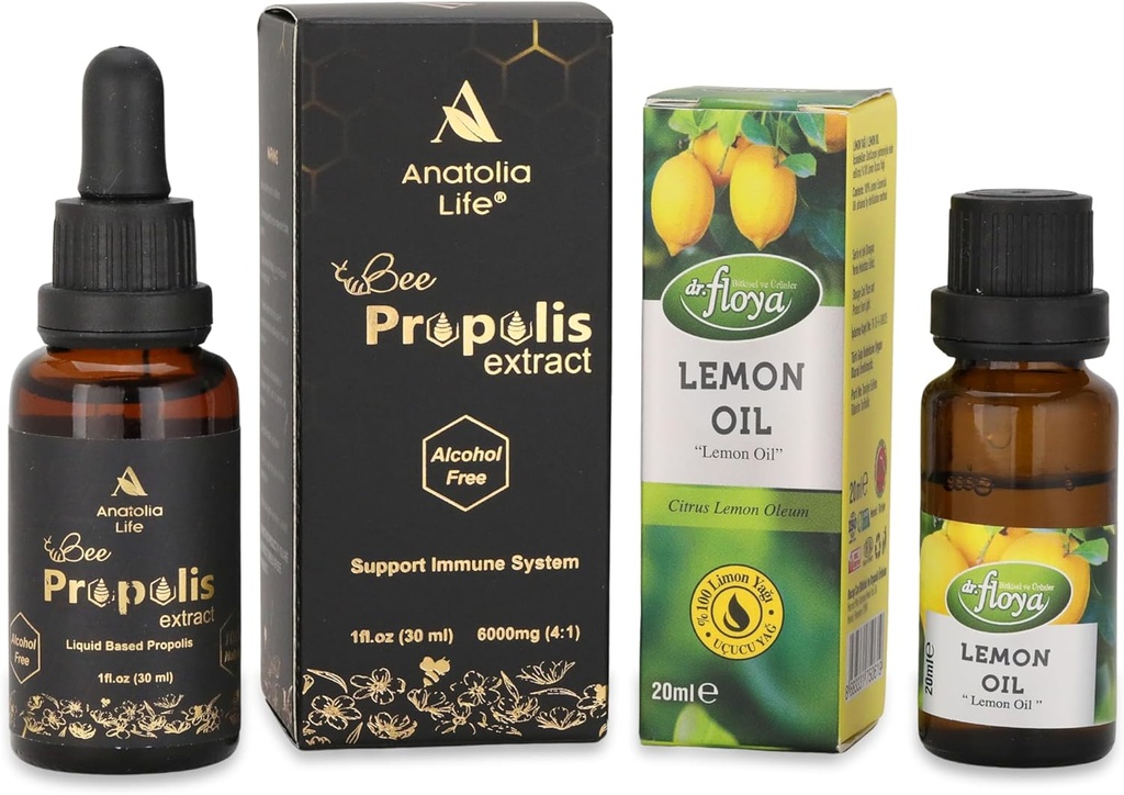 Bio Propolis Extrakt 30ml & 100% natürliche reine Zitrone ätherisches Öl 20ml | Propolis Alkoholfrei, Immunsystem Unterstützung | DIY, Kerzenherstellung für Diffusor