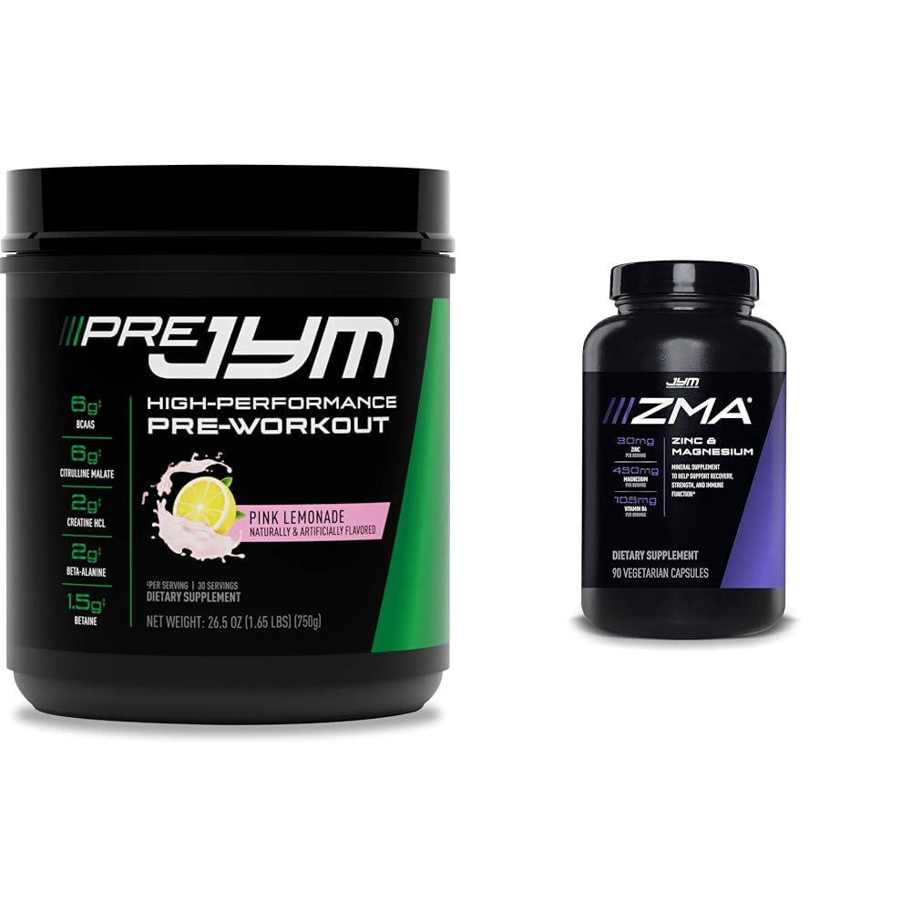 PRE JYM 30 Servierungen Pink Lemonade & JYM ZMA Zink/Magnesium Kapseln Ergänzung 90 Vegetarische Kapseln