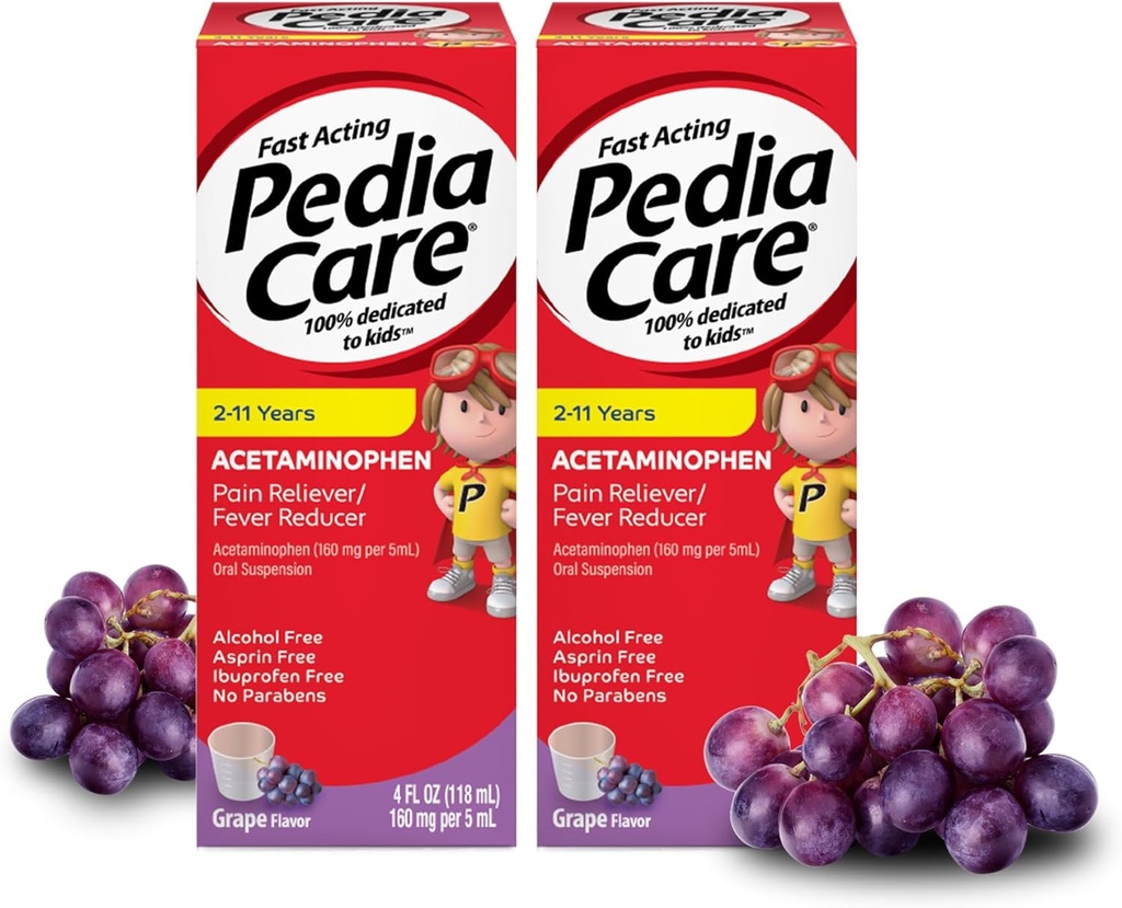 Fast Acting Children's Pain Reliever/Kids Fever Reducer mit Acetaminophen Oral Suspension, Alter 2-11, Zero Alcohol oder Aspirin oder Ibuprofen, Grape Flavor, 4 fl oz (2 Pack)