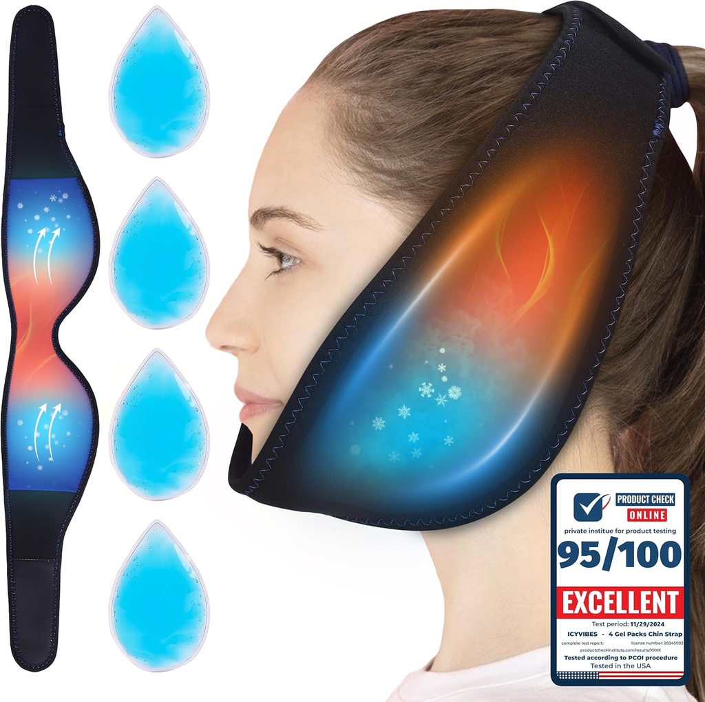 Premium 4 Gel Packs Chin Strap Flexibel heiß & kalt - Ice Packs für Weisheit Teeth Refreezable Face Neck Head Airflow Jaw Bra Reusable Pack für Schlafen TMJ Relief und Schmerz Management Geschenk
