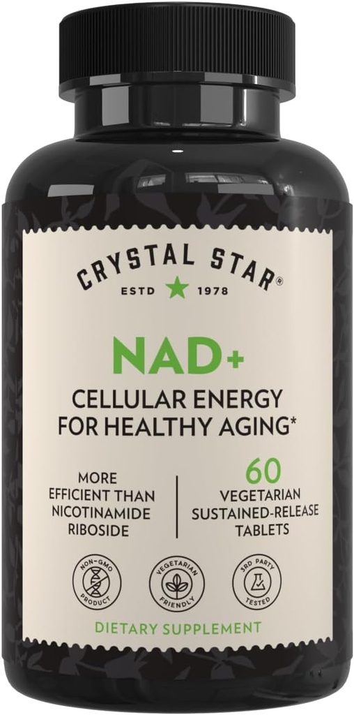 Crystal Star NAD+ (60 Tabletten) - Patentiertes NAD für Cellular Energy & Healthy Aging - Klinisch-Proven Mehr Efficient Than Nicotinamid Riboside - 30 Tage Versorgung - Non-GMO