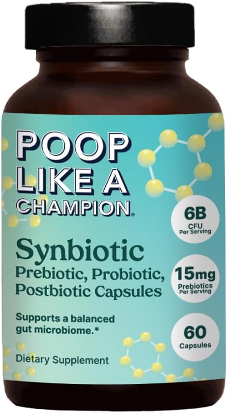 Poop Wie ein Champion Gut Power Synbiotic (Prebiotic, Probiotic, Postbiotic) – 60 Kapseln, Vegan, Non-GMO Digestive Health Supplement, 6.5Billion CFU