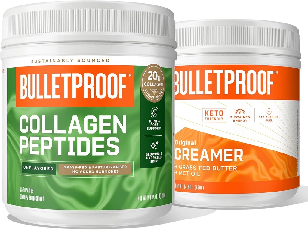 Bulletproof Unflavored Collagen Peptides Powder, 18g Protein, 17.6 OzФOriginal Unflavored Creamer, 2g Net Carbs, 10g Gesunde Fette aus pulverisiertem MCT Öl