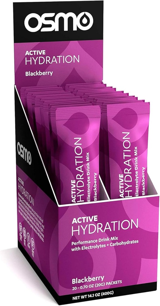 Osmo Active Hydration Electrolyte Powder - Inklusive Natrium, Magnesium, Kalium, Carbs & Vitamine, Alle natürlichen Inhaltsstoffe, 3X schnellere Hydration, Boosts Power & Endurance - 20 Pakete, BlackBerry