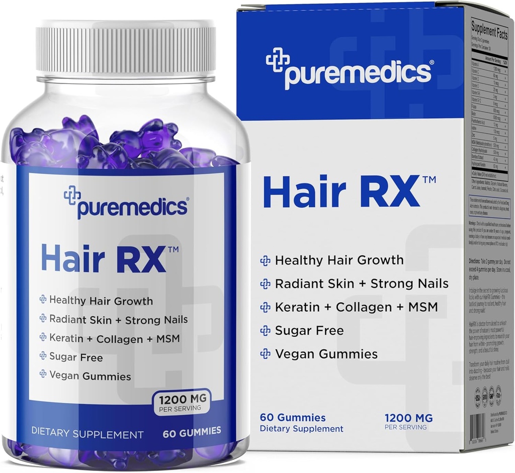 HairRX Biotin 6000mcg Vegan Gummis für schöne Haare und Nägel - Collagen, Panthonthenic Acid, Iodine, Bambus, Kokosöl, Zink, MSM für Damen und Herren (1 Monat Versorgung)