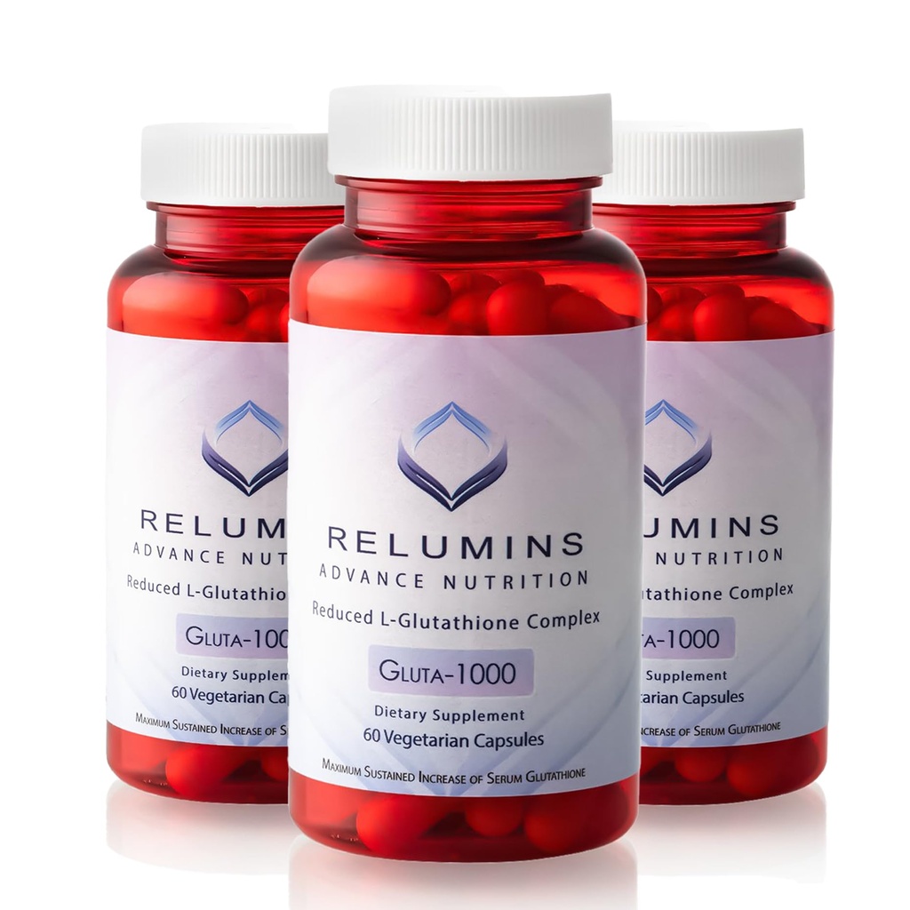 Relumines Advance Nutrition Gluta 1000 - Reduzierte L-Glutathion, Alpha Lipoic Acid & Rose HIPS - Antioxidante Unterstützung für Haut & Gesamt Wellness - 60 Veg Capsules x 3 Flaschen (90-Day Supply)