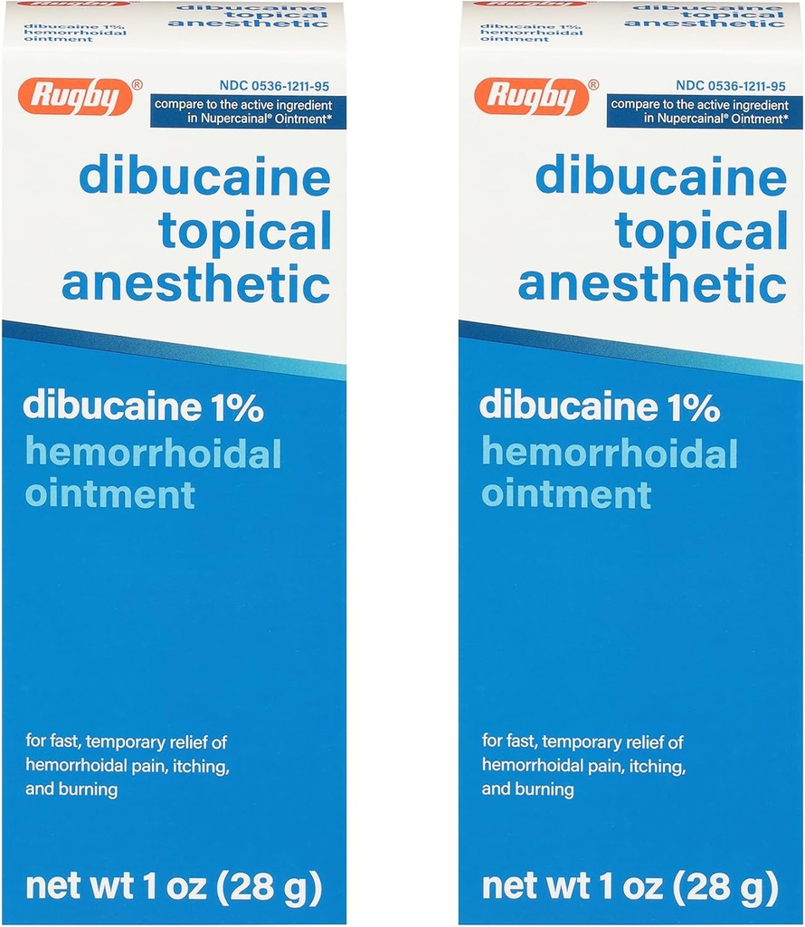 Rugby Dibucaine Topical Anesthetic 1% Hämorrhoid Salbe - Schmerzlinderungscreme für Juckreiz und Brennen, Hämorrhoid Behandlung, Anti Itch Cream 1 Oz (2 Pack)