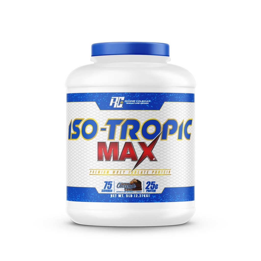 Ronnie Coleman 5lbs Schokolade Whey Isolate Protein Pulver | 25g Protein mit 75 Portionen | Deutsche Schokolade Cake Pre Workout Pulver für Männer & Frauen, Niedrige Zuckerergänzung für Lean Muscle Unterstützung