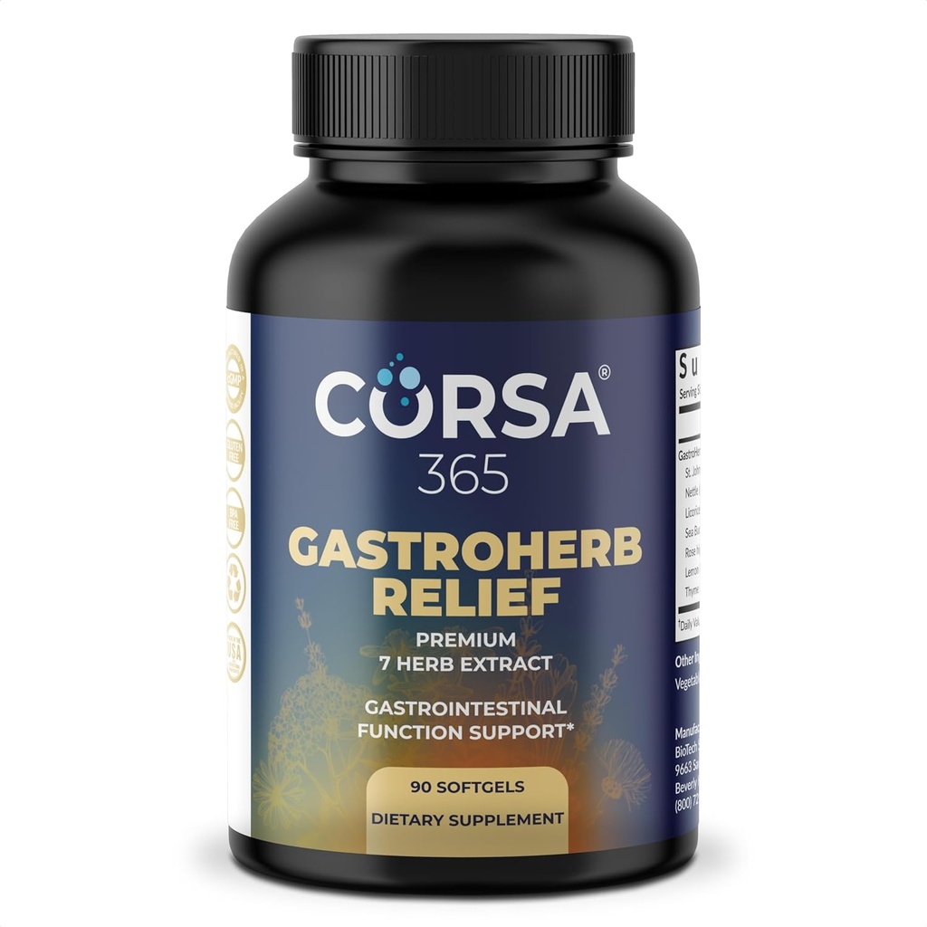 Gastroherb Relief 7 Kräuter Extrakt - Immununterstützungsergänzung Verdauungs-Gesundes Gut - Immunitätsergänzung für Männer und Frauen - Natürliche St Johns Wort, Licorice Root, Rose Hip Oils - 90 Softgels
