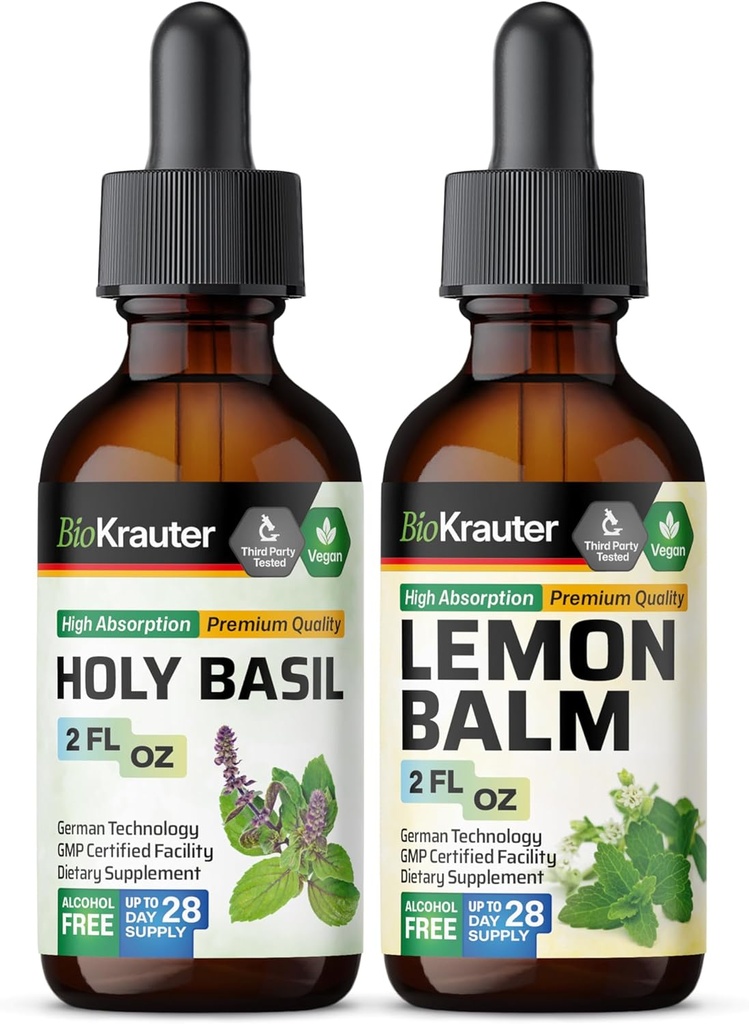 BIO KRAUTER Heilige Basilikum Tinktur 2 Fl. Oz. & Zitronenbalsam Tinktur 2 Fl. Oz.