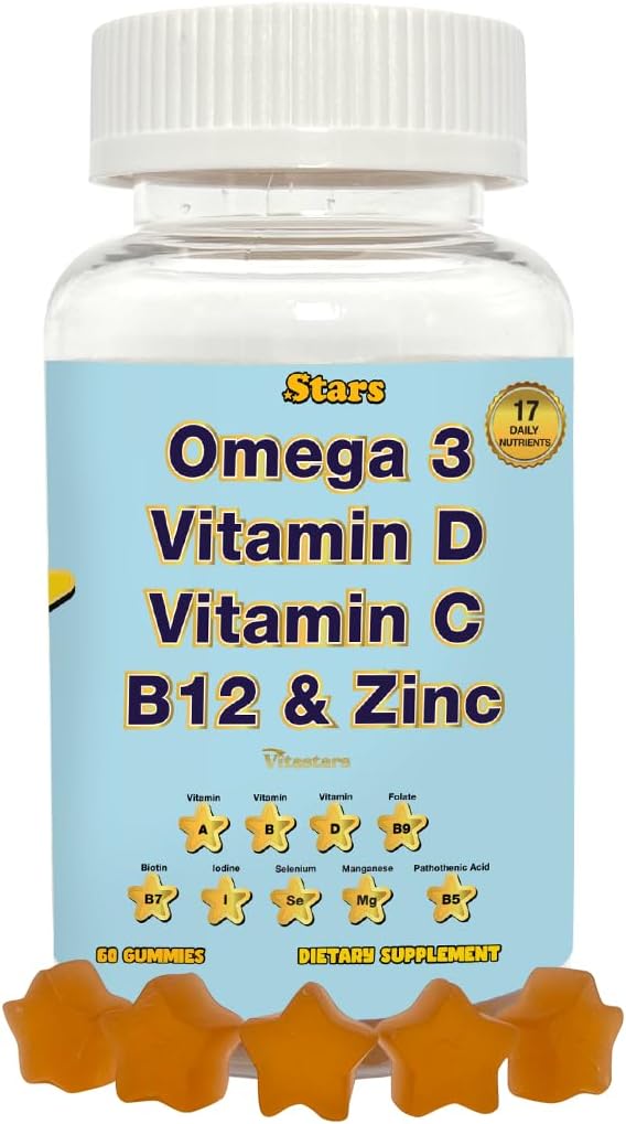 Erwachsene Multivitamin-Gummien mit Omega 3 - Tägliche Vitamine A, B, C, D & Biotin - Glutenfreies, pflanzenbasiertes Multivitamin für Männer und Frauen mit Selen, 60 Gummis