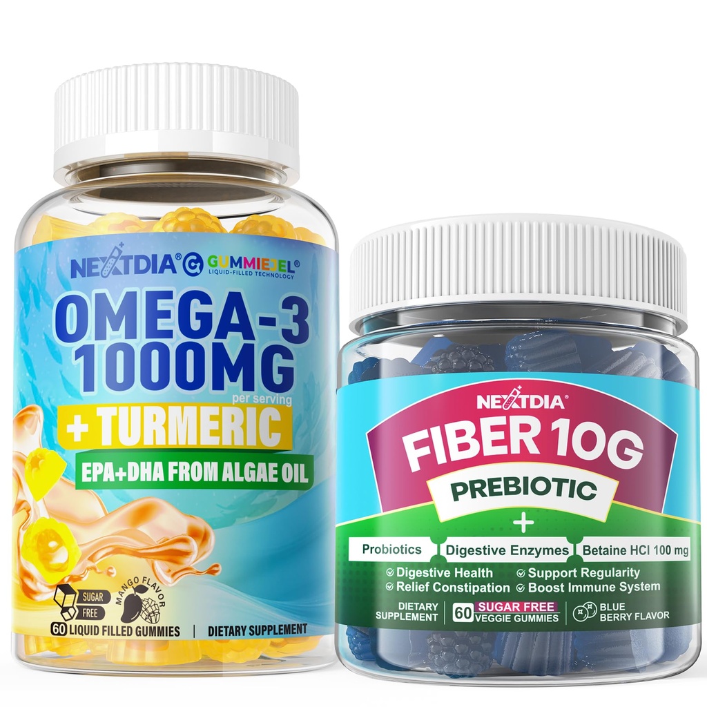 Vegan Omega-3 1000mg + Kurkuma, Fiber Gummis