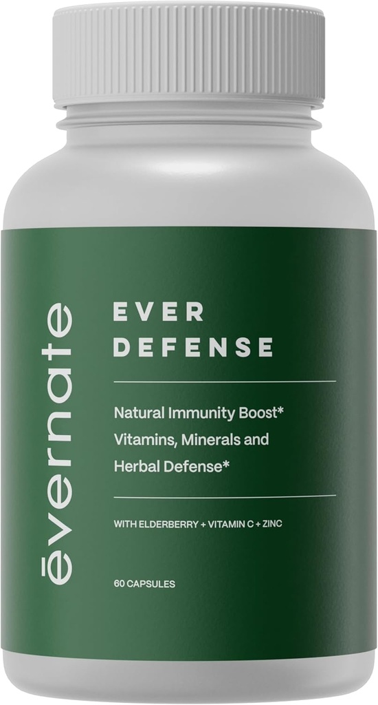 Ever Defense | Immununterstützungsergänzung I Kombination von Elderberry, Echinacea, Vitamine, Mineralien & Amino-Acids | Non-GMO, Gluten Free | Einfach zu Schlucken I 60 Kapseln