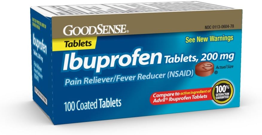 GoodSense 200 mg Ibuprofen Tabletten, Fever Reducer und Schmerzlinderung von Body Aches, Kopfschmerzen, Arthritis Schmerzen und mehr, 100 Zähler
