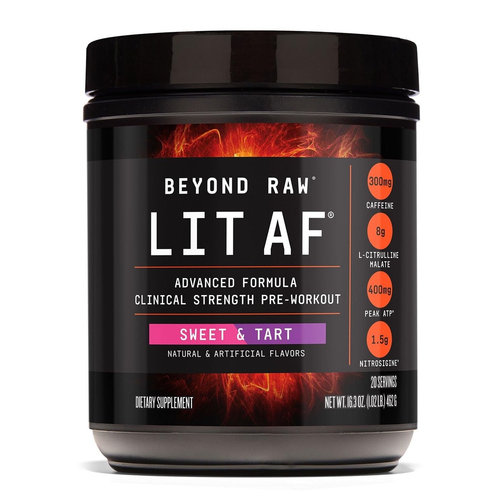 BEYOND RAW LIT Advanced Pre Workout Formula, Sweet and Tart, for Energy, Focus, Endurance, Pumps, mit 300mg Rapid und Targeted Release Caffeine, Creatine, Betaine, Beta Alanine, Taurine, 20 Servings