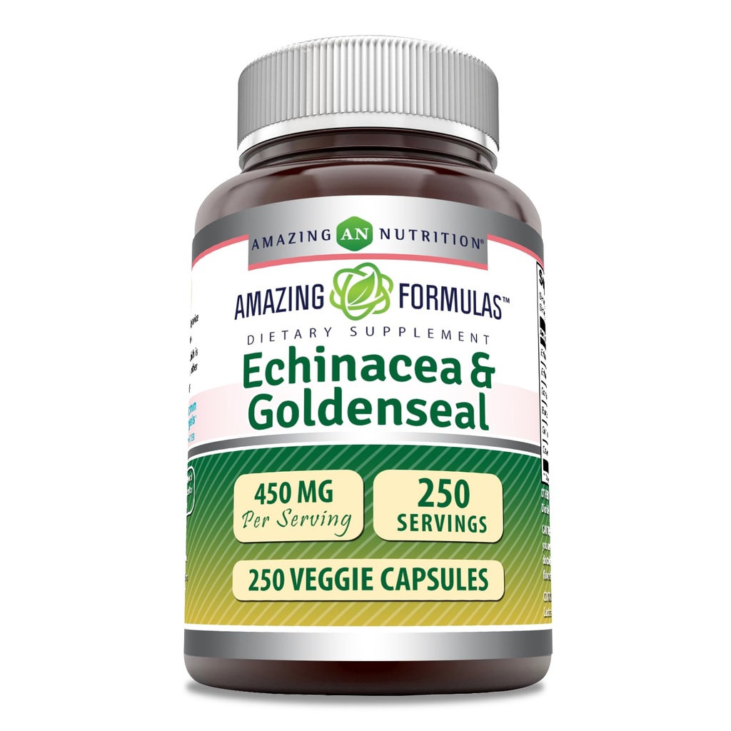 Erstaunliche Formeln Echinacea mit Goldenseal Ergänzung | 450 Mg | Veggie Kapseln | Non-GMO | Gluten Free | Made in USA (1 Pack, 250 Count)