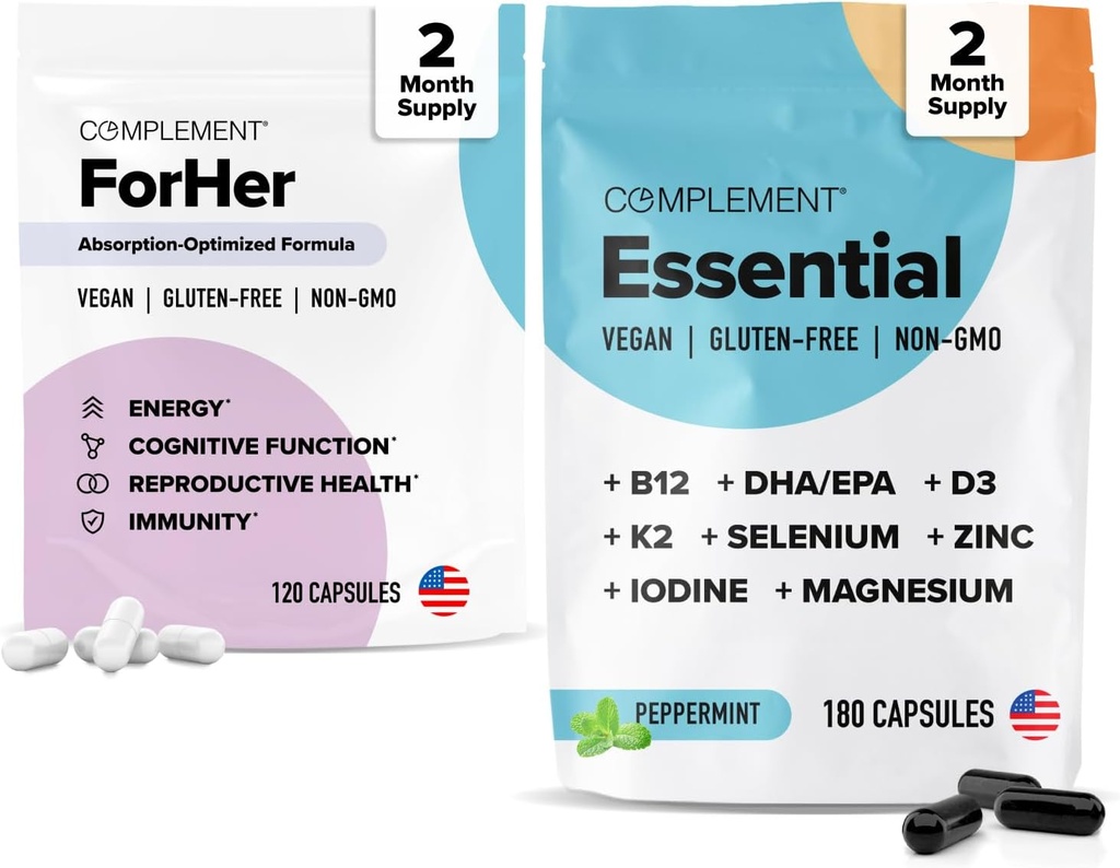 Complement ForHer Essential Multivitamin Bundle System (60 Servings) Hormone Balance for Women, Longevity, Energy, Immune and Brain Health