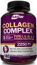 NutriFlair Multi Collagen Peptides 2250mg - Typ I, II, III, V, X - Collagen Supplements Komplexe Pulverpillen für Frauen und Männer - Hydrolysiertes Protein, gesundes Haar, Haut, Nägel - Nicht-GVO (180 Kapseln)