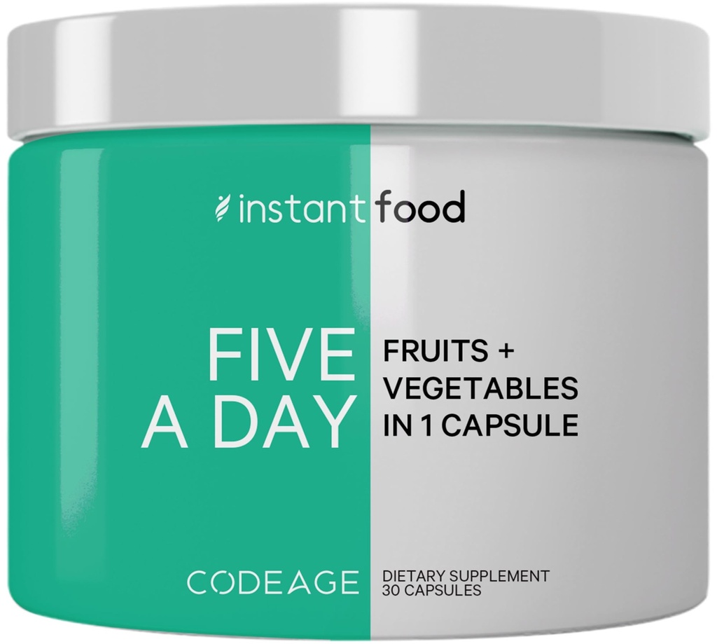 Codeage 5 Servierungen von Obst und Gemüse gleichwertig in 1 Einzelkapsel - Ganze Lebensmittel Instantfood mit 15 Greens & Fruits in All-in-One Pille, Essen Gemüse - Vegan Vitamins Supplement - Non-GMO - 30 ct