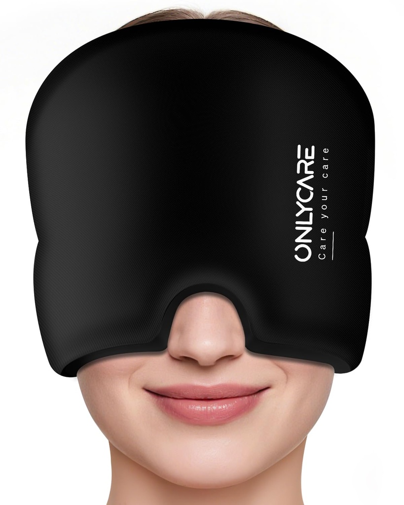 ONLYCARE Migraine Relief Cap, beruhigende Migraine Maske, Upgrade Odorless Gel Ice Head Wrap, Heiße und kalte Therapie, FSA-HSA Eligible Headache Ice Pack für Spannung und Stress(Schwarz)
