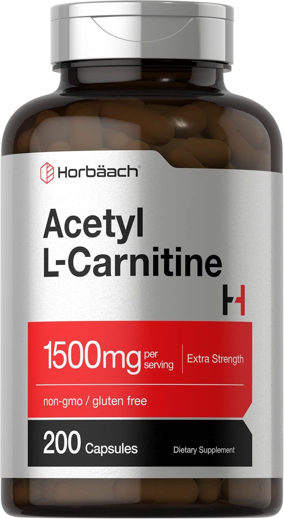 Horbäach Acetyl L-Carnitin 1500mg | 200 Kapseln | Extra Strength Supplement | Non-GMO & Gluten Kostenlos