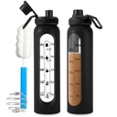 Glass Shaker Bottle 34oz/1L Black Glass Protein Shaker Bottle mit Shaker Ball Große Shaker Flaschen für Proteinmischungen Tragbare Pulver Mixer Wasserflasche für Gym Workout Sport