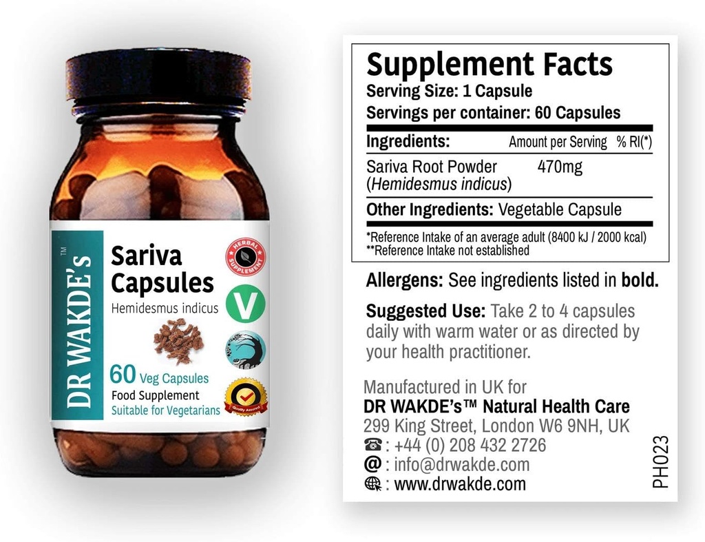DR WAKDE'S Sariva Kapseln (Anantomoola | Hemidesmus indicus) | 60 Veg Caps | Ayurvedic Supplement | Vegan | 100% Herbal | Quantity Rabatte | Gleiche Tag Versand