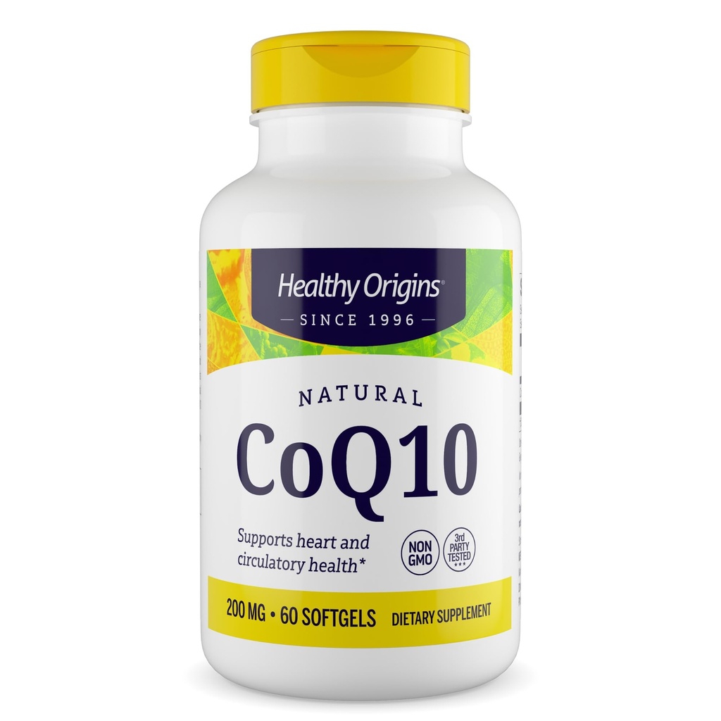 Gesunde Origins® CoQ10 200 mg – Natürliches Trans-Isomeres Ubichinon – Hefe Fermented, unterstützt Herzgesundheit & Zelluläre Energie – Non-GMO 60 Softgels