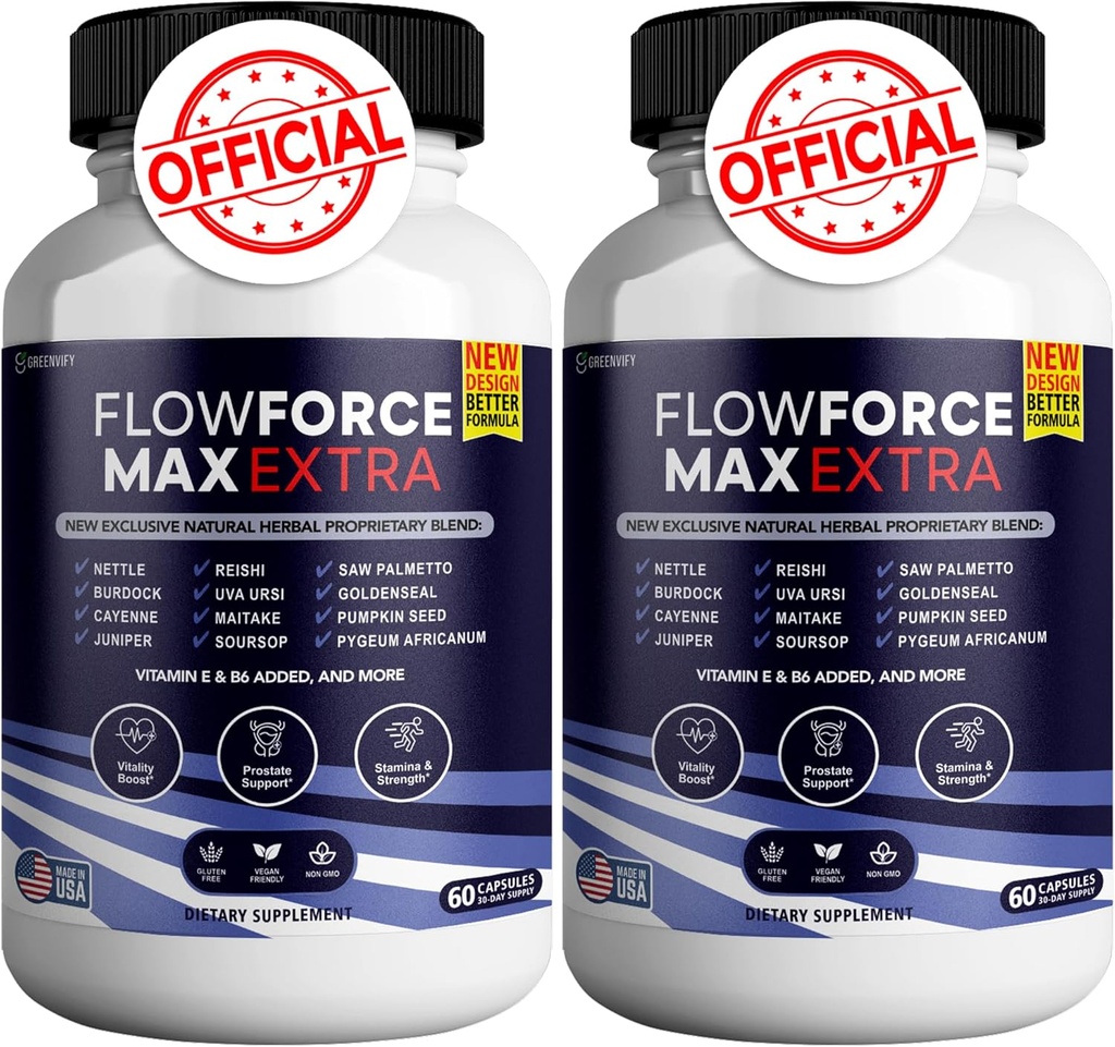 Flow Force Max Extra Prostate Supplements for Men Capsules, Health Supplements - Maximum Strength, All Natural to Support Normal & Healthy Function (120 Capsules) (2 Pack)