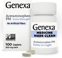 Genexa Clean Acetaminophen PM 500mg Extra Strength, Dye Free Pain Reliever, Nighttime Sleep Aid, Fever Reducer, 0% Künstliche Additive, Relieves Headache, Backache, Minor Arthritis Pain, 100 Tabletten