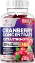 Cranberry Gummies 50:1 Cranberry Extract - Urinary Tract Support Made with 25.000mg, Hilft Sauber & Protect, Cran Berry Gummy Supplement + Vitamin C, Kaubare Cran Pillen für Damen - 120 Gummis