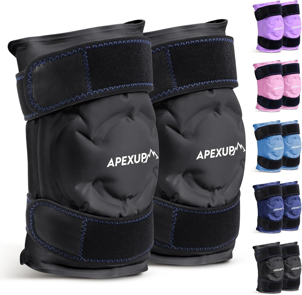 APEXUP Ice Pack für Knie-Pain-Relief, große wiederverwendbare Wrap nach Chirurgie, Flexible Gel Cold Pack für Verletzungen, Schmerzen Relief für Rücken, Schulter, Ellbogen, Knöchel und Bein (schwarz, XXL, 2PK)