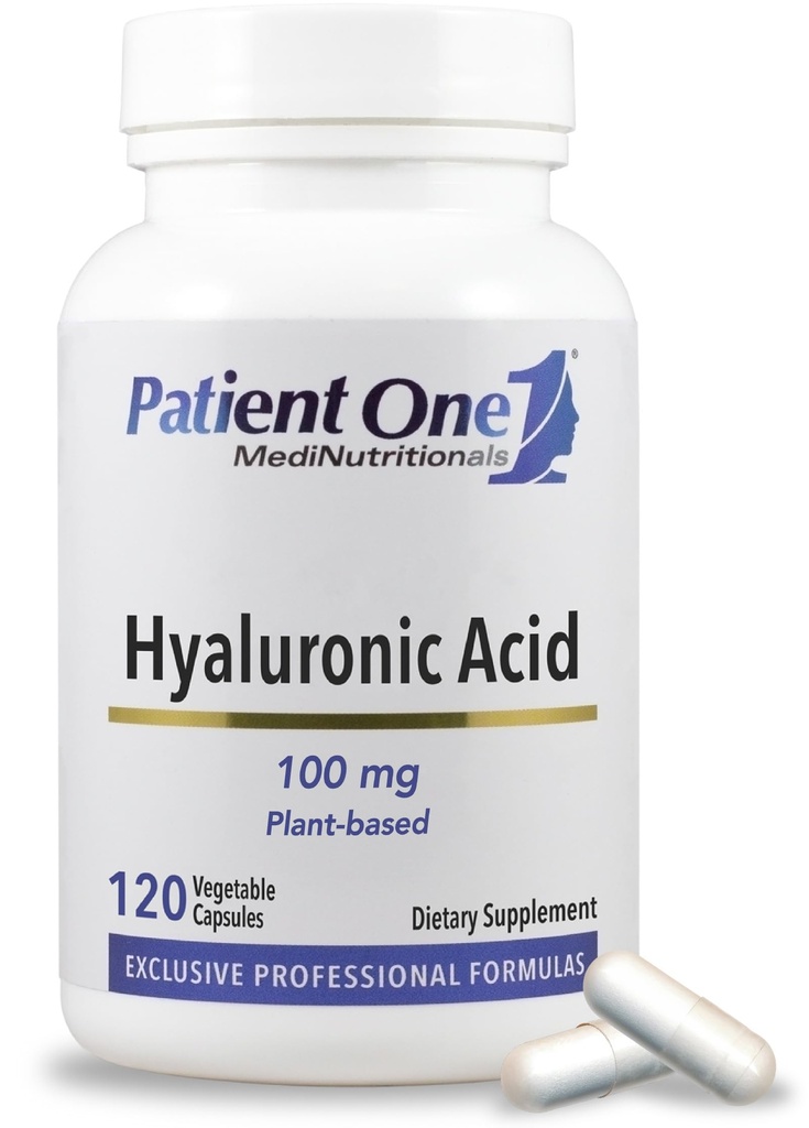 Patient One Hyaluronsäure 100mg | Ergänzung zur Unterstützung von hydrierten, jugendlichen Haut und Gelenkgesundheit* | 120 Kapseln