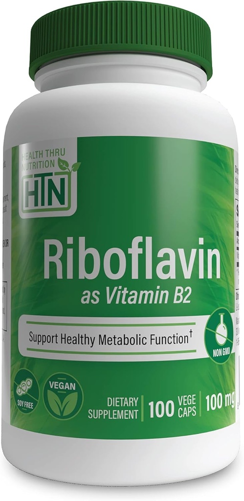 Gesundheit Thru Ernährung Riboflavin 100mg Vitamin B2 100 Vegecaps | Unterstützt gesunde Energie Metabolic Funktion & Nervous System | 3. Partei getestet | Non-GMO Soy & Gluten Kostenlose hypoallergene