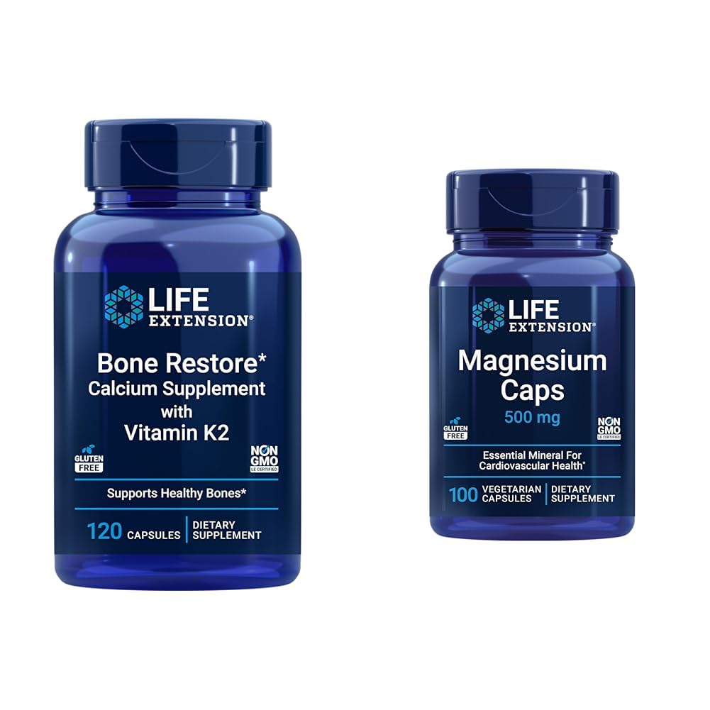 Lebensverlängerung Knochen Wiederherstellung + Vitamin K2 Vitamine & Mineralstoffe Pflege Knochen Gesundheit & Stärke & Magnesium Caps, 500 mg, Magnesiumoxid, Citrat, Succinate, Herzgesundheit, Gesunde Knochen