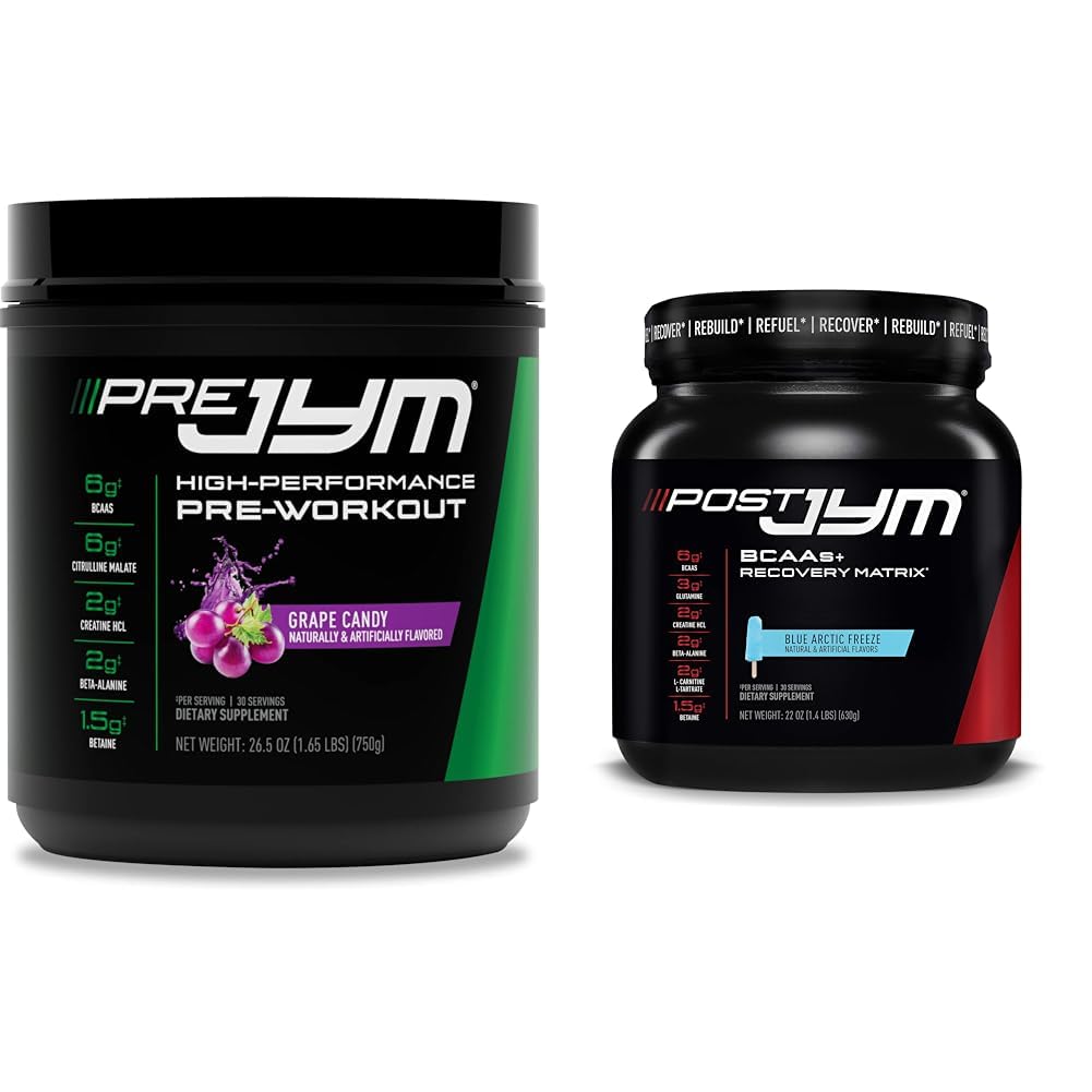 Pre JYM Grape Candy Pre Workout, Post JYM Active Matrix Post-Workout mit BCAAs, Creatine HCI, Beta-Alanine | 30 Servis Jede