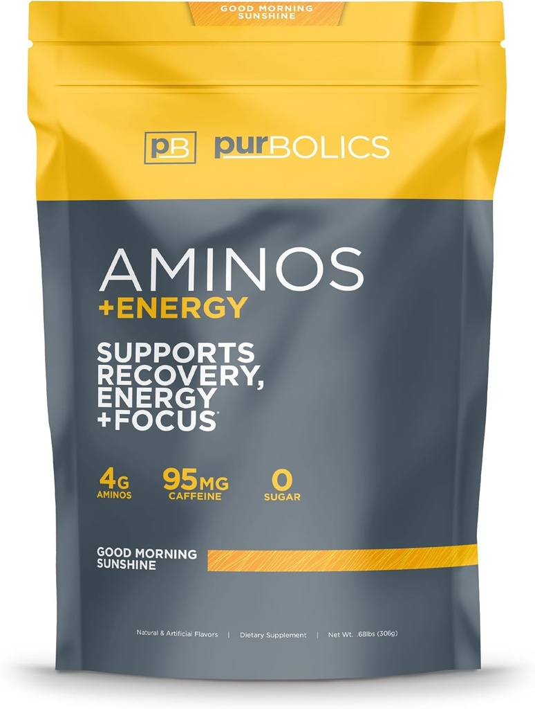 Purbolics Aminos + Energy | Unterstützt Erholung, Energie & Fokus | 95mg Koffein, 0 Zucker & 60 Servierungen (Good Morning Sunshine)