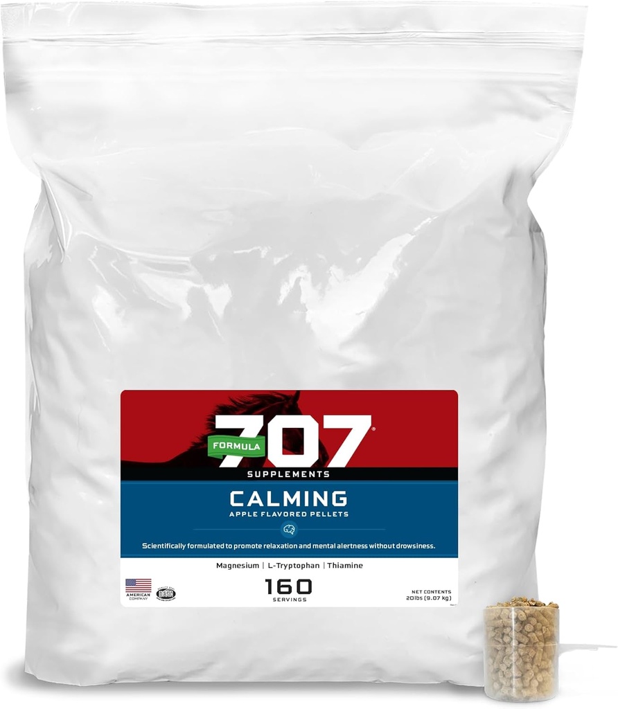 Formel 707 Calming Equine Supplement 20LB Tasche – 160 Servierungen – Angsthilfe und verbesserter Fokus für Pferde – L-Tryptophan, Thiamin & Magnesium