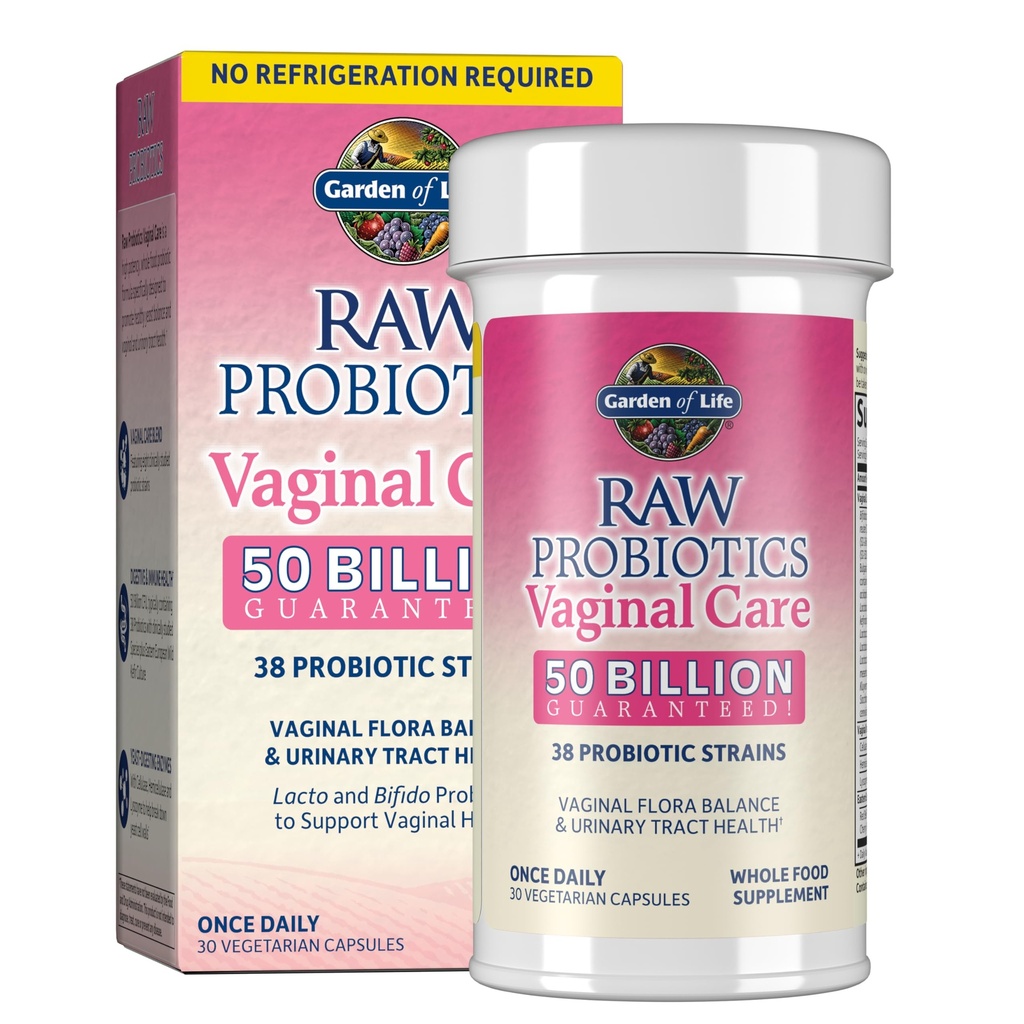 Garten des Lebens Raw Probiotics Vaginal Care - 50 Milliarden CFU - 38 Probiotische Stämme - Unterstützt Vaginal & Harnwege Gesundheit - Regal stabil - 30 Vegetarische Kapseln