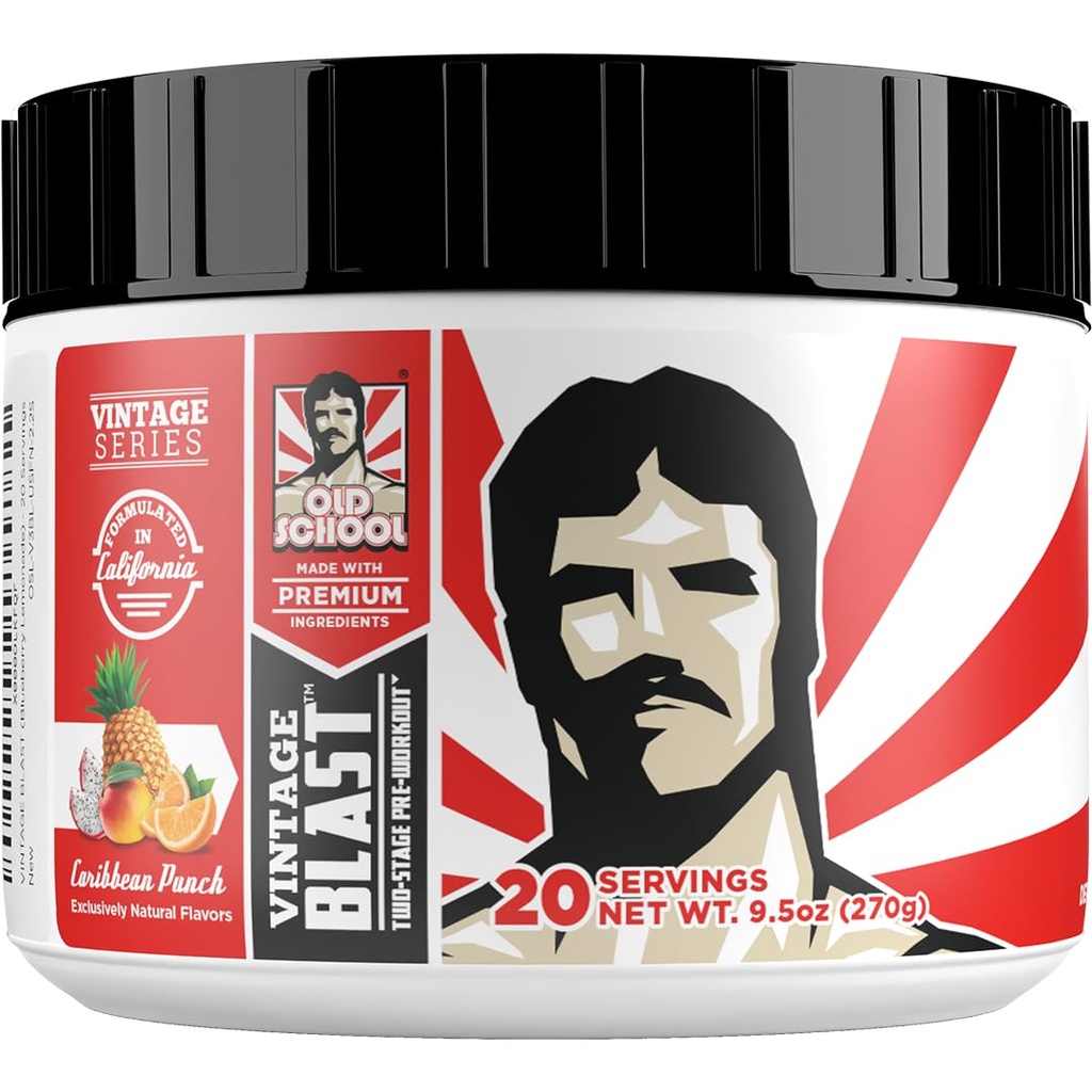 Old School Labs Ultimate 2 Stage Pre Workout für Explosive Energy, Massive Pumps & Focus - Preworkout für Männer und Frauen - Natürliches Pre Workout-Pulver mit Aminosäuren, 250mg Koffein, Caribbean Punch
