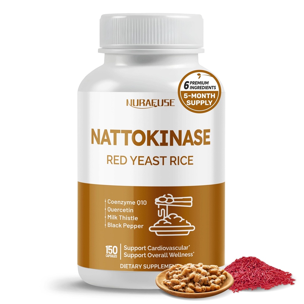NATTOKINASE 11-in-1 Formel - mit Red Yeast Rice Coenzym Q-10 Quercetin, Milk Thistle, Resveratrol - Non-GMO, Glutenfrei, Sojafrei