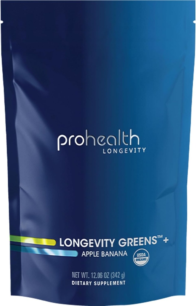 ProHealth Longevity Greens. Delicious Organic Healthy Powder for Energy & Aging. Gut Health Verdauungsenzyme, Multi Vitamin, Pre-Probiotics, Oat Fiber, Inulin. GMP zertifiziert. 30 Servietten