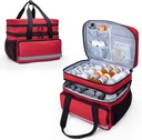 CURMIO Double Layers Pill Bottle Organizer Tasche Leere, Medizin Organizer Aufbewahrungstasche mit abschließbaren Zippers, Medication Reisetasche für Rezept Flaschen, medizinische Versorgung, Rot (Patent Design)