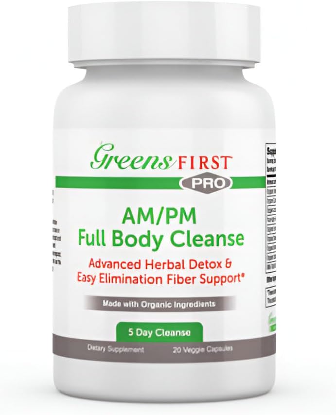 Greens First Full Body AM/PM Cleanse Supplement - für natürliche Detox von Toxinen - Full Intestinal & Constipation Relief - Verdauungs-Gesundheitskapsel - 20 Veggie Kapseln