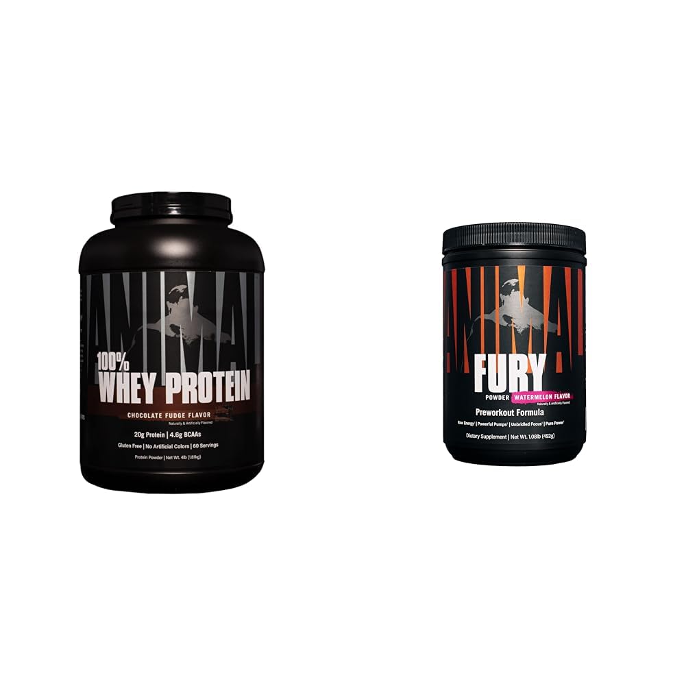 Animal 100% Whey Protein Powder – Whey Blend für Pre- oder Post-Workout, Recovery & Fury Pre Workout Pulver Ergänzung für Energie und Fokus 5g BCAA 350mg Koffein Nitric Oxid